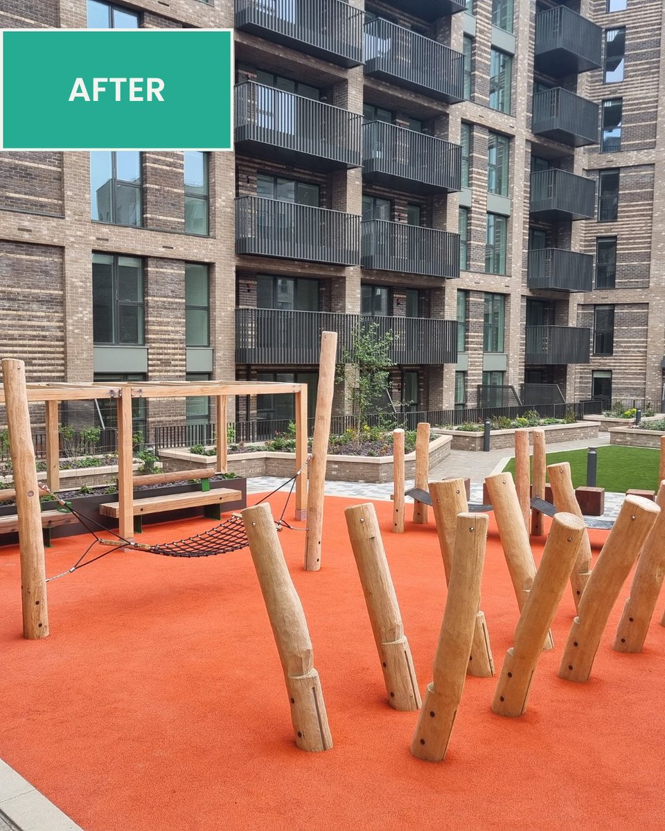 RussellPlay's tweet photo. Before ➡️ After 👀

Rooftop timber play at Gallions Phase 3B! 🌳

Hidden baseplates = clean design, chunkier posts + ‘X’ weld = strength &amp; style 💪

📍 Installed on podiums up high – just how we like it!

#RussellPlay #PodiumPlay #TimberPlay #UrbanPlay https://t.co/FuFS1EbfZX