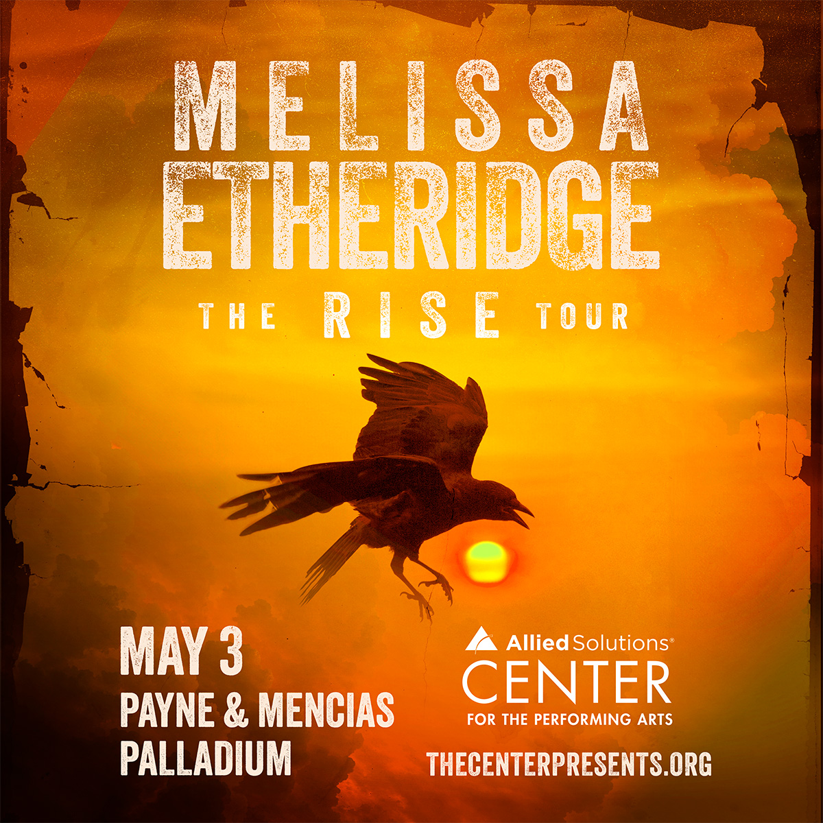 ON SALE NOW! Melissa Etheridge brings RISE to the Payne &amp; Mencias Palladium in Carmel, IN on May 3. Buy tickets today at TheCenterPresents.org/MelissaEtherid….