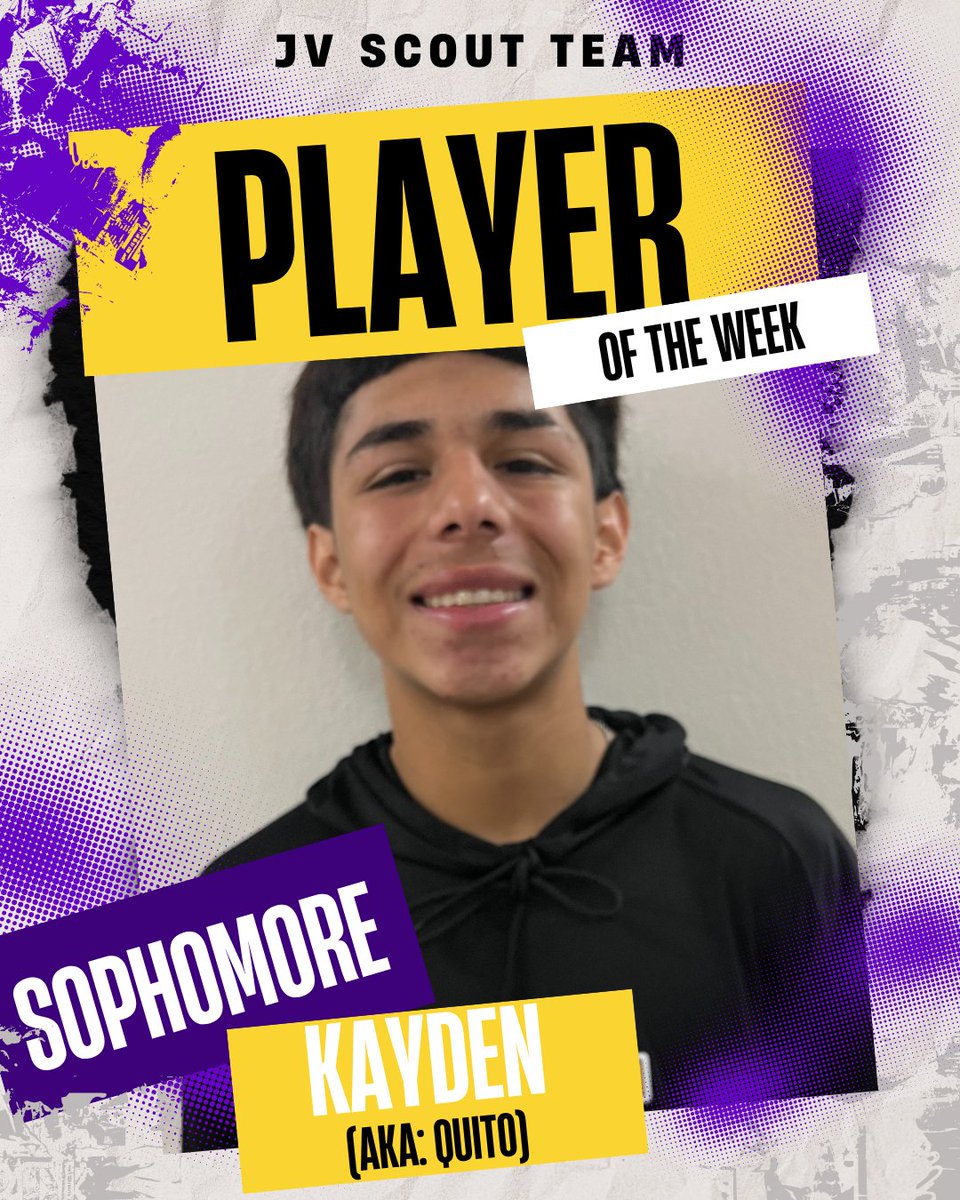 🏆 Scout Team Player of the Week 🏆

Please join us in congratulating Sophomore, Kayden (aka Quito), for being named this week's Scout Team Player of the Week!

He has been instrumental in preparing us for our upcoming game against Stanton. 

Congratulations, Kayden!✨🏈