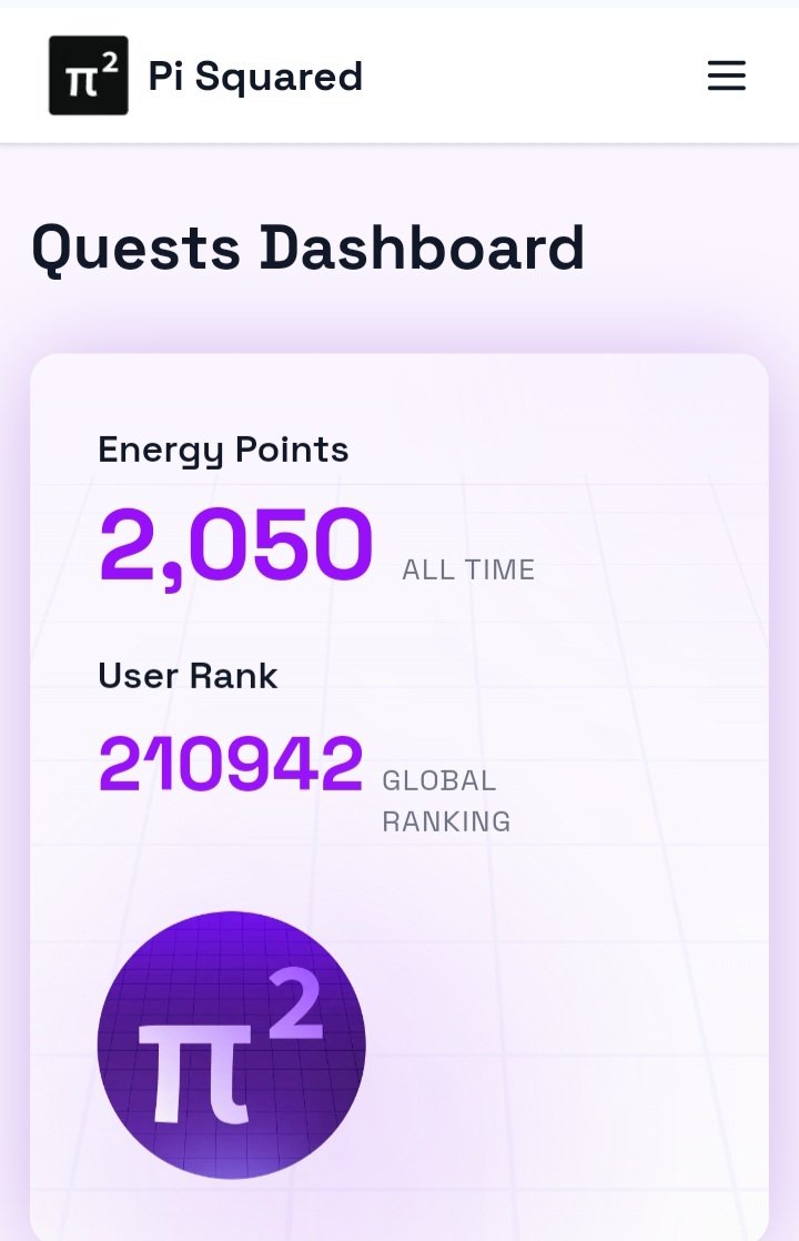 kevinmax33's tweet image. 🚀 Just completed another step in the Pi² Network journey!

Current Stats:
⚡ Energy Points: 2,050
🌍 Global Rank: #210,942

The Web3 future is building — one quest at a time.
#PiSquared #Pi2Network #Web3Community #CryptoCommunity #BlockchainInnovation
