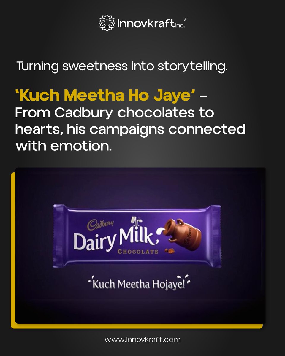 InnovKraft's tweet photo. We pay tribute to Piyush Pandey, the visionary who transformed Indian advertising into a cultural narrative. His campaigns, from “Ab ki baar, Modi sarkar” to “Kuch Khaas Hai” resonated with authenticity and emotion, reflecting the soul of India. 
#piyushpandeytribute https://t.co/t5A0Ybo9lH