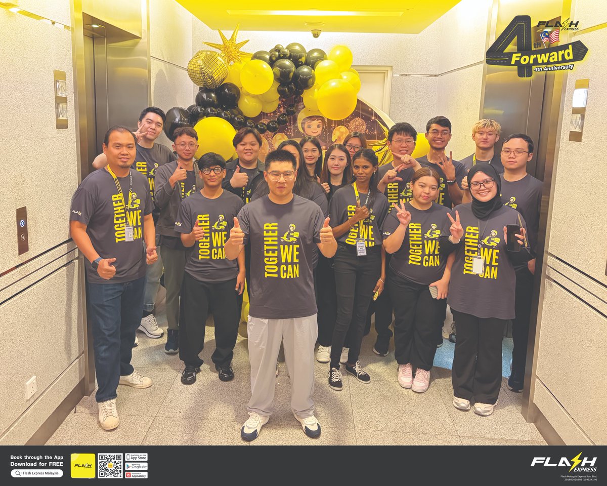 FlashExpressMY's tweet image. 💛✨ 4 Years of Flash, 4 Years of Dedication! ✨💛

Here’s to every hardworking Flash Express team member who made every delivery possible — rain or shine, day or night. 🚚💪

#FlashExpressMY #FlashForward #FlashTeam #ThankYouTeam #4YearsStrong