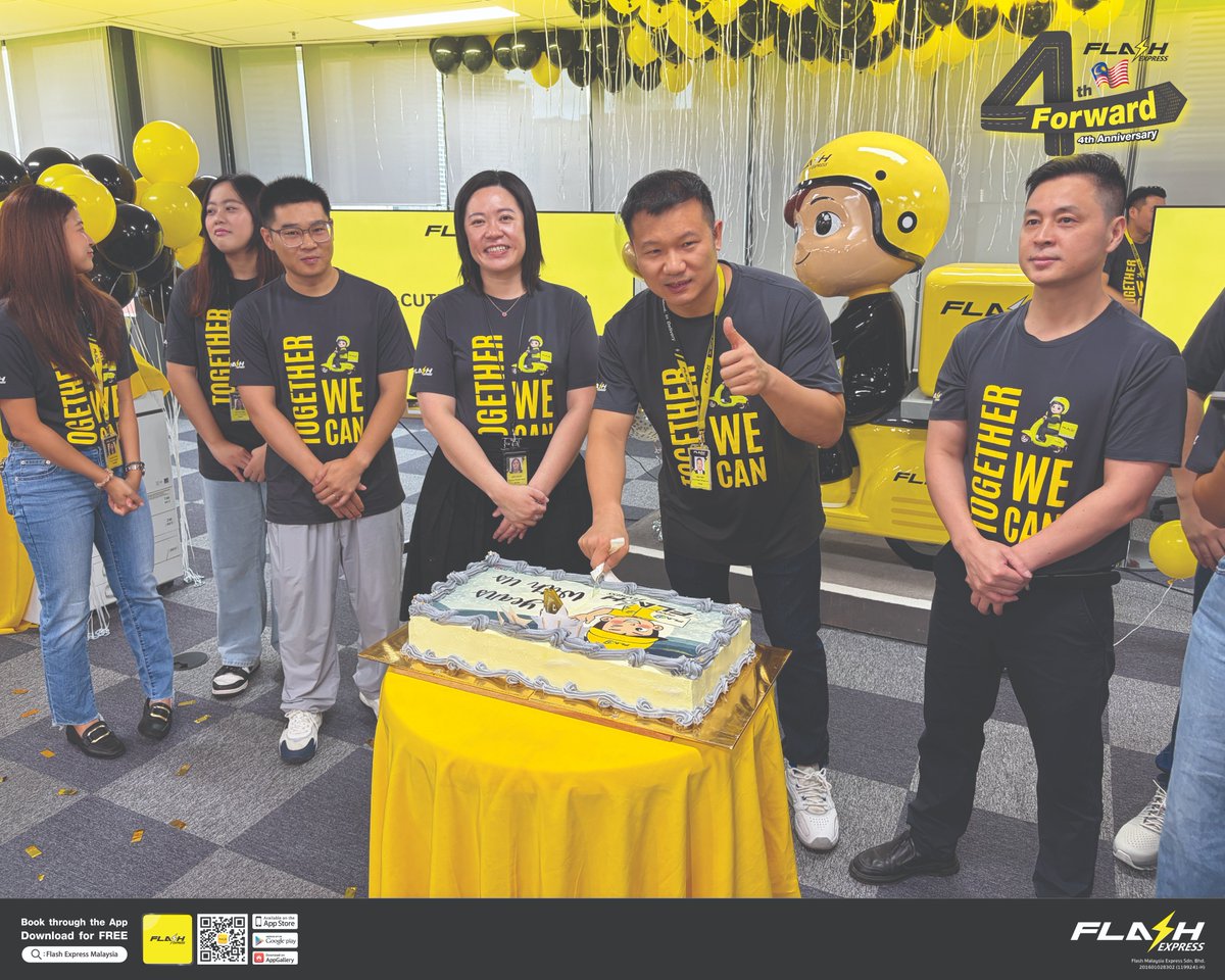 FlashExpressMY's tweet image. 💛✨ 4 Years of Flash, 4 Years of Dedication! ✨💛

Here’s to every hardworking Flash Express team member who made every delivery possible — rain or shine, day or night. 🚚💪

#FlashExpressMY #FlashForward #FlashTeam #ThankYouTeam #4YearsStrong