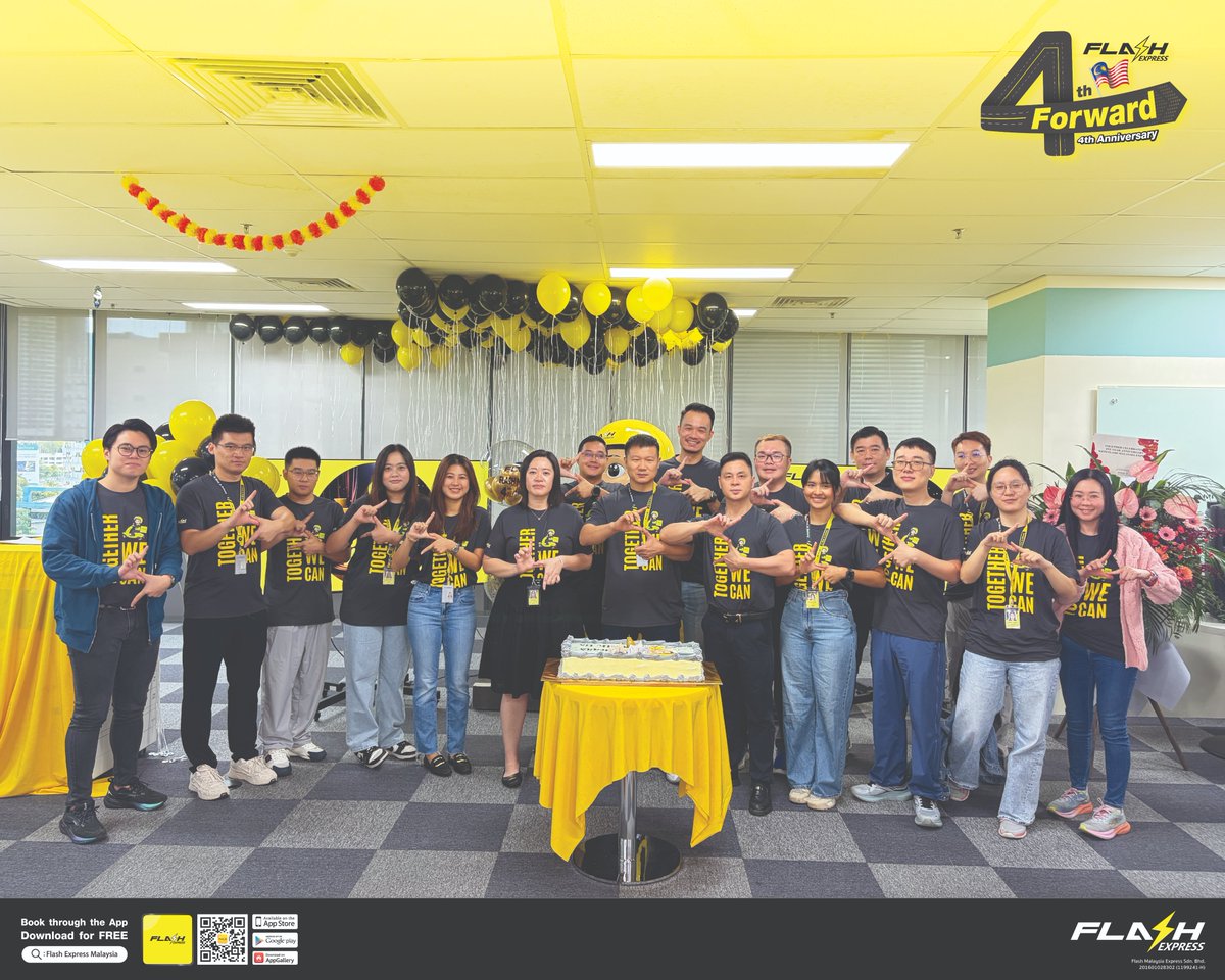 FlashExpressMY's tweet image. 💛✨ 4 Years of Flash, 4 Years of Dedication! ✨💛

Here’s to every hardworking Flash Express team member who made every delivery possible — rain or shine, day or night. 🚚💪

#FlashExpressMY #FlashForward #FlashTeam #ThankYouTeam #4YearsStrong