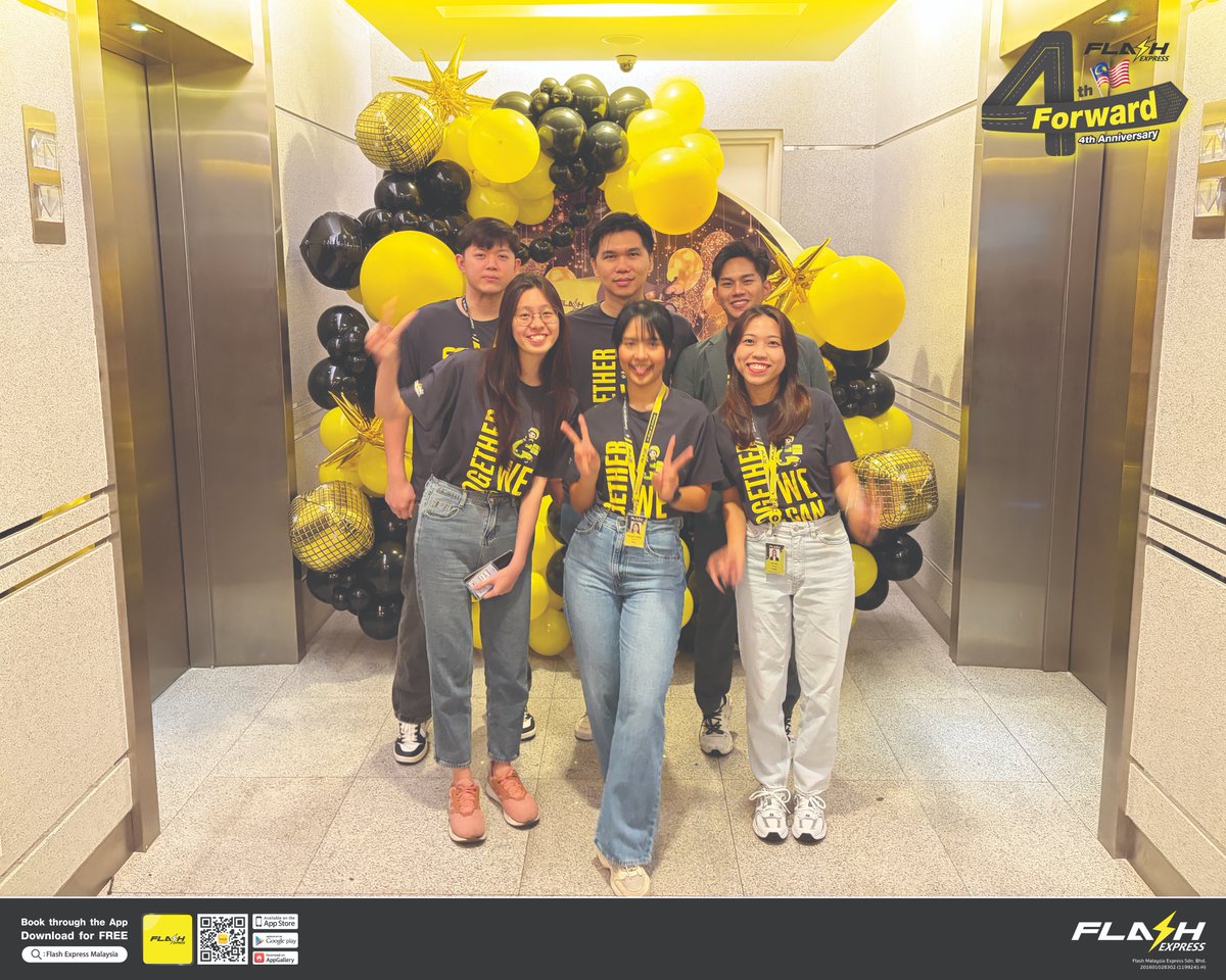 FlashExpressMY's tweet image. 💛✨ 4 Years of Flash, 4 Years of Dedication! ✨💛

Here’s to every hardworking Flash Express team member who made every delivery possible — rain or shine, day or night. 🚚💪

#FlashExpressMY #FlashForward #FlashTeam #ThankYouTeam #4YearsStrong