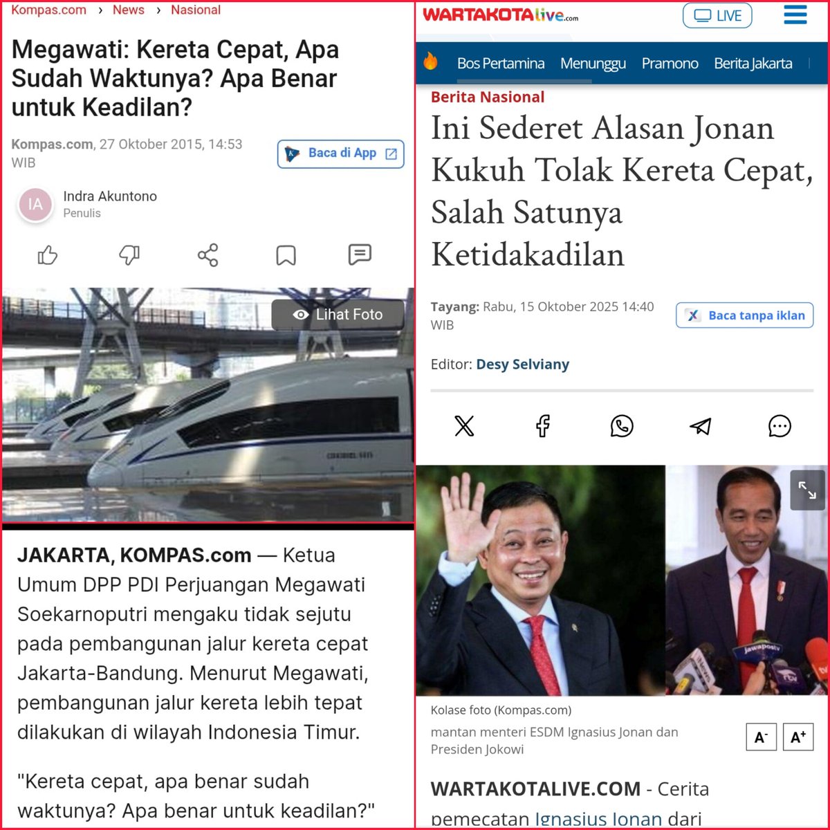 Chusnul ch๐timah (@ch_chotimah2) on Twitter photo Bukan hny pak Jonan, ibu Megawati juga sdh menolak kereta cepat sejak awal, salah satu alasannya soal ketidakadilan, dan terbukti memang ga adil, kerugian triliunan tiap tahun & utang 116 T jadi beban rakyat hingga anak cucu.
Dan liciknya termul skrng sibuk menyalahkan ibu Bukan hny pak Jonan, ibu Megawati juga sdh menolak kereta cepat sejak awal, salah satu alasannya soal ketidakadilan, dan terbukti memang ga adil, kerugian triliunan tiap tahun & utang 116 T jadi beban rakyat hingga anak cucu.
Dan liciknya termul skrng sibuk menyalahkan ibu