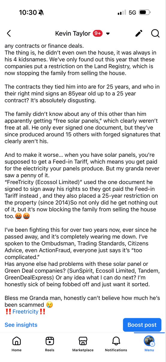 KevinT_MrsBrown's tweet photo. Anyone able to help or know of anyone been through the same situation, or knows what I can do next.🤬🥵Bless me Granda man, honestly can’t believe how much he’s been scammed 😢 @freetricity #scam #solarpanels #needadvice @MartinSLewis https://t.co/Zrxdcr0kRn
