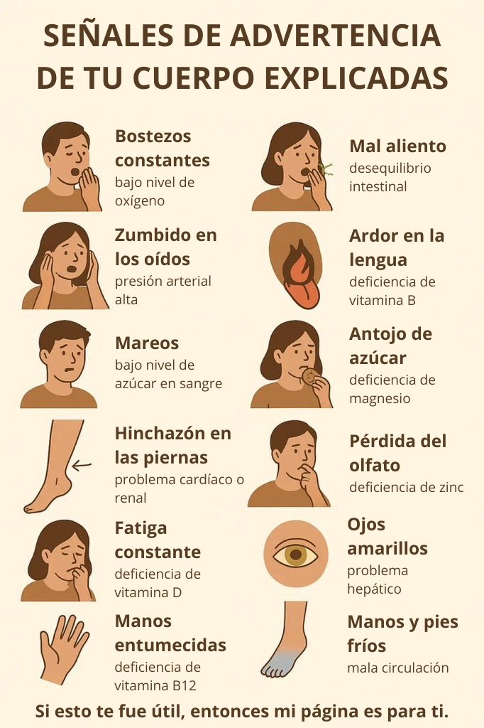 MindBodyIsLife's tweet image. SEÑALES DE ADVERTENCIA DE TU CUERPO EXPLICADAS
• Bostezos constantes → bajo nivel de oxígeno
• Zumbido en los oídos → presión arterial alta
• Mareos → bajo nivel de azúcar en sangre
• Hinchazón en las piernas → problema cardíaco o renal
• Fatiga constante → deficiencia…