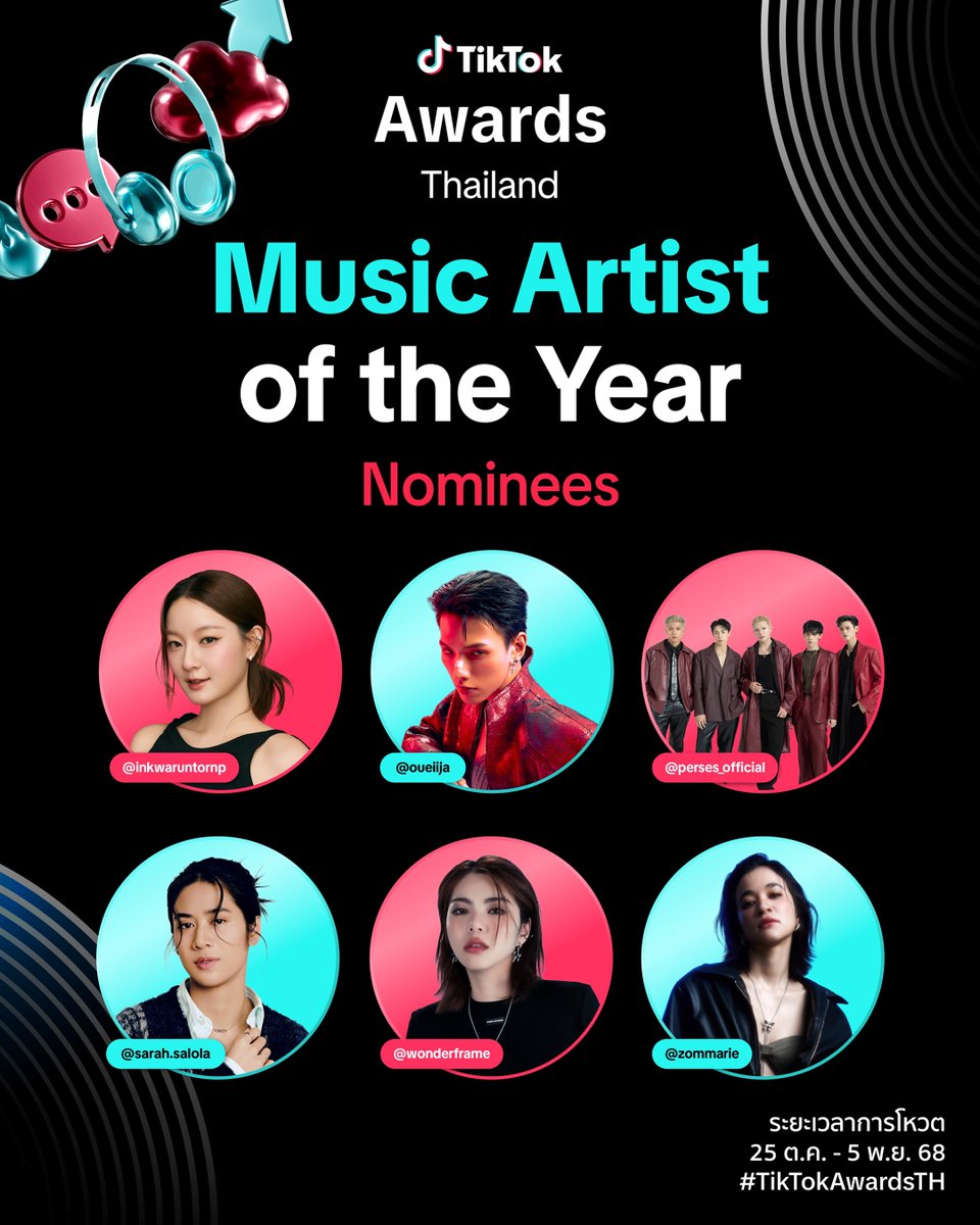 The100ChannelT1's tweet image. เคาะแล้ว! TikTok  🎉📱✨
เปิดโผผู้เข้าชิงรางวัล TikTok Awards 2025
#TikTokAwardsTH #NewIcon 
 และ ลุ้นไปพร้อมกันผ่านไลฟ์สดในวันที่ 8 พฤศจิกายนนี้ ทางบัญชีทางการ TikTok: @TikTokTH 

ดูรายชื่อผู้เข้าชิงรางวัล Creator of the Year 👑 TikTok Awards Thailand 2025 ในภาพ และ…