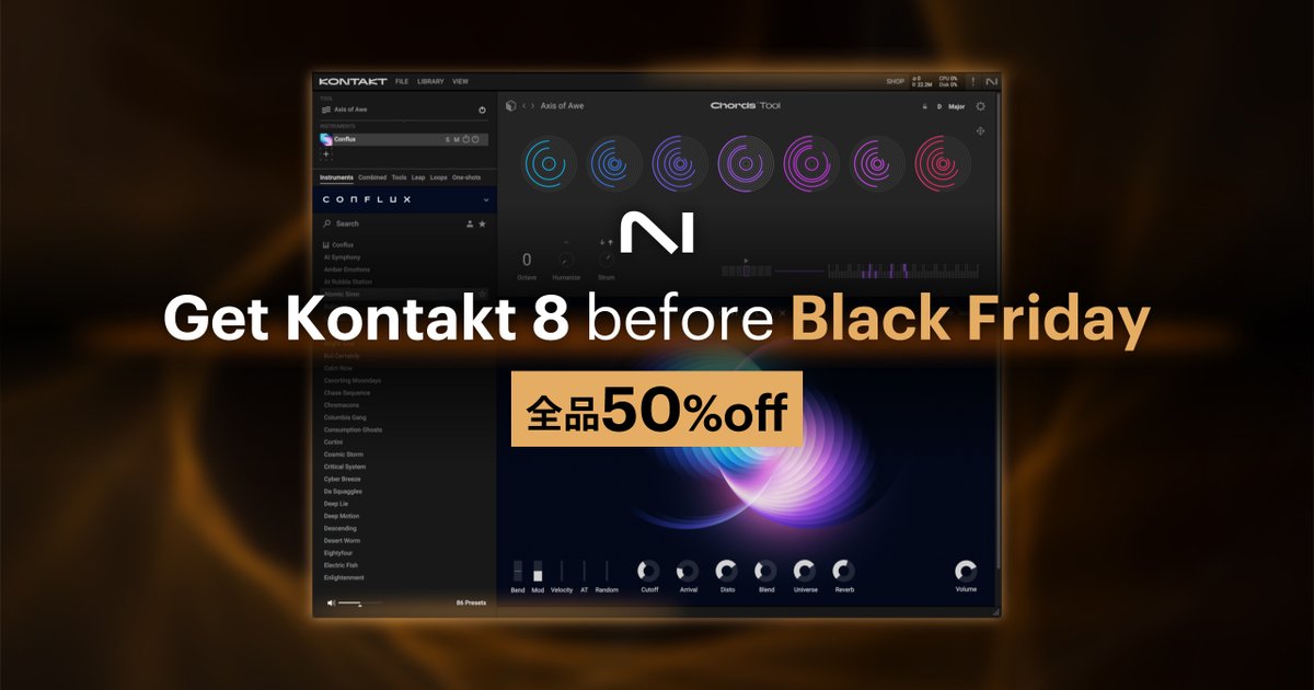 PowerRec's tweet image. ／
😻パワーレックキャンペーンセール情報❣
＼
ikebe-gakki.com/Form/Product/P…

#NativeInstruments Get Kontakt 8 before Black Friday開催‼業界標準ソフトサンプラー”KONTAKT 8”が50％OFF！各社ブラックフライデーでKontakt対応ライブラリが激安の前にKONTAKT8を入手しましょう！
#ブラックフライデー