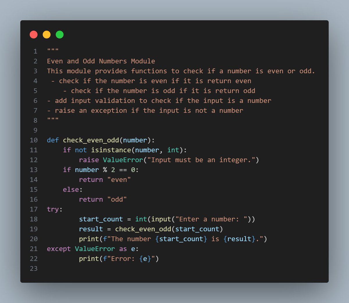 lemonXx13's tweet image. 🚀 Started learning Python! Did exercises from ChatGPT:
1️⃣ Swap Numbers without 3rd var — lists, tuples, unpacking, debug prints.
2️⃣ Even/Odd Checker — functions, isinstance(), try/except. #python #pythonlearningjourney