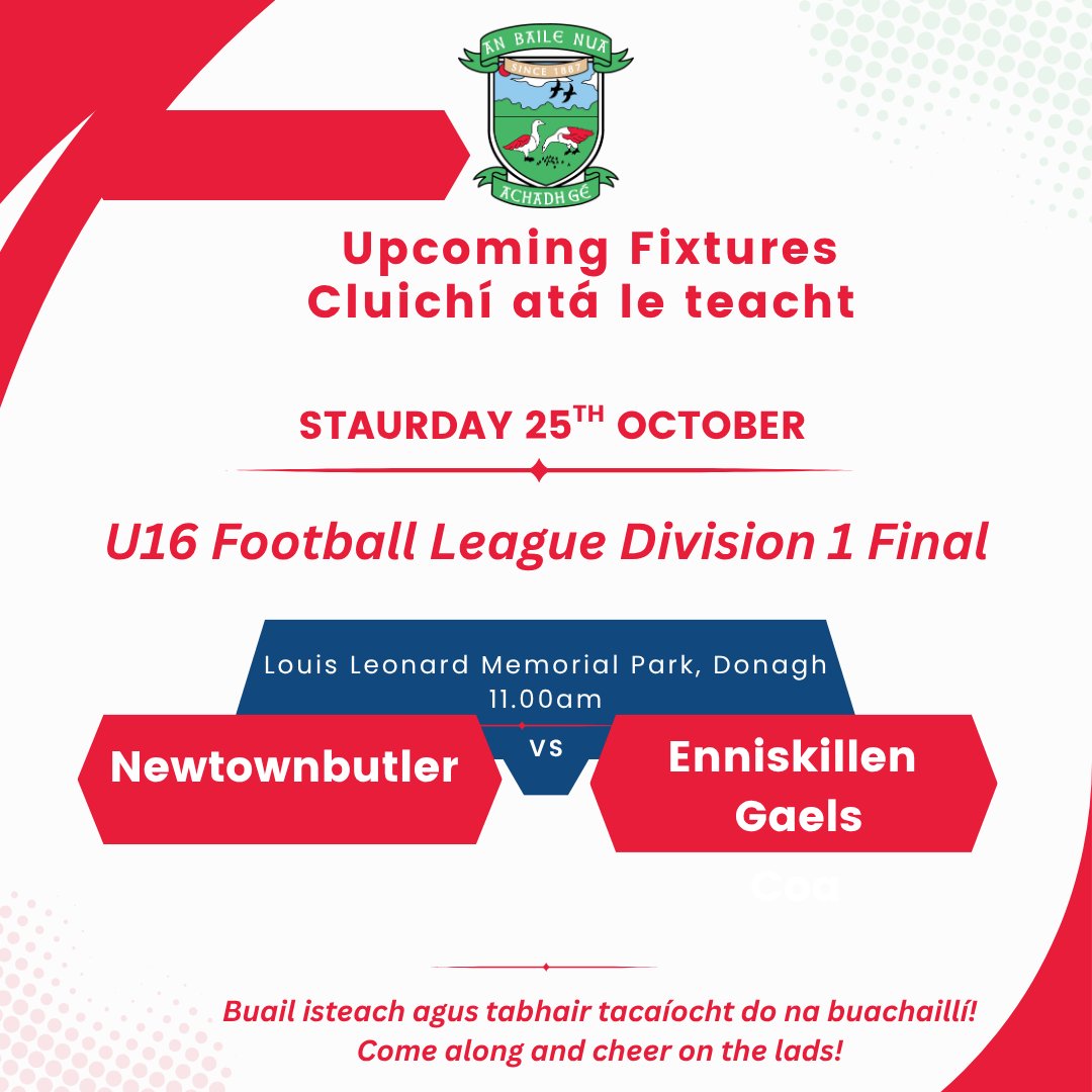FirstFermanaghs's tweet image. U16 Football League Division 1 Final - Come along and Support the lads
Get all the latest news on the Newtownbutler First Fermanagh's GAA app member.clubspot.app/club/newtownbu…