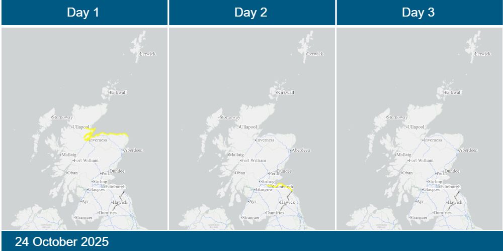 Scottish Flood Forecast - 2025-10-24
Today's 3-day Scottish Flood Forecast is now available on our website.

Find out if flooding is forecast in your area, what impacts it may have, and what actions you can take in advance.
 scottishfloodforecast.sepa.org.uk/public?d=2025-…