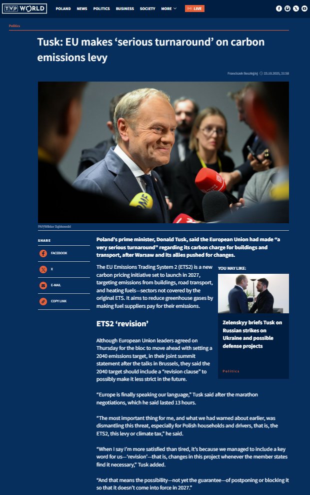 Rozdílný postoj Polska a Česka k povolenkám ETS2 dobře ilustruje, proč jsou Poláci ekonomicky znatelně úspěšnější než Češi. Povolenky je mají poškodit podobně těžce jako Čechy, ale na rozdíl od Čechů se v Bruselu bijí za své zájmy. 

Takže zatímco jinak docela prounijní premiér