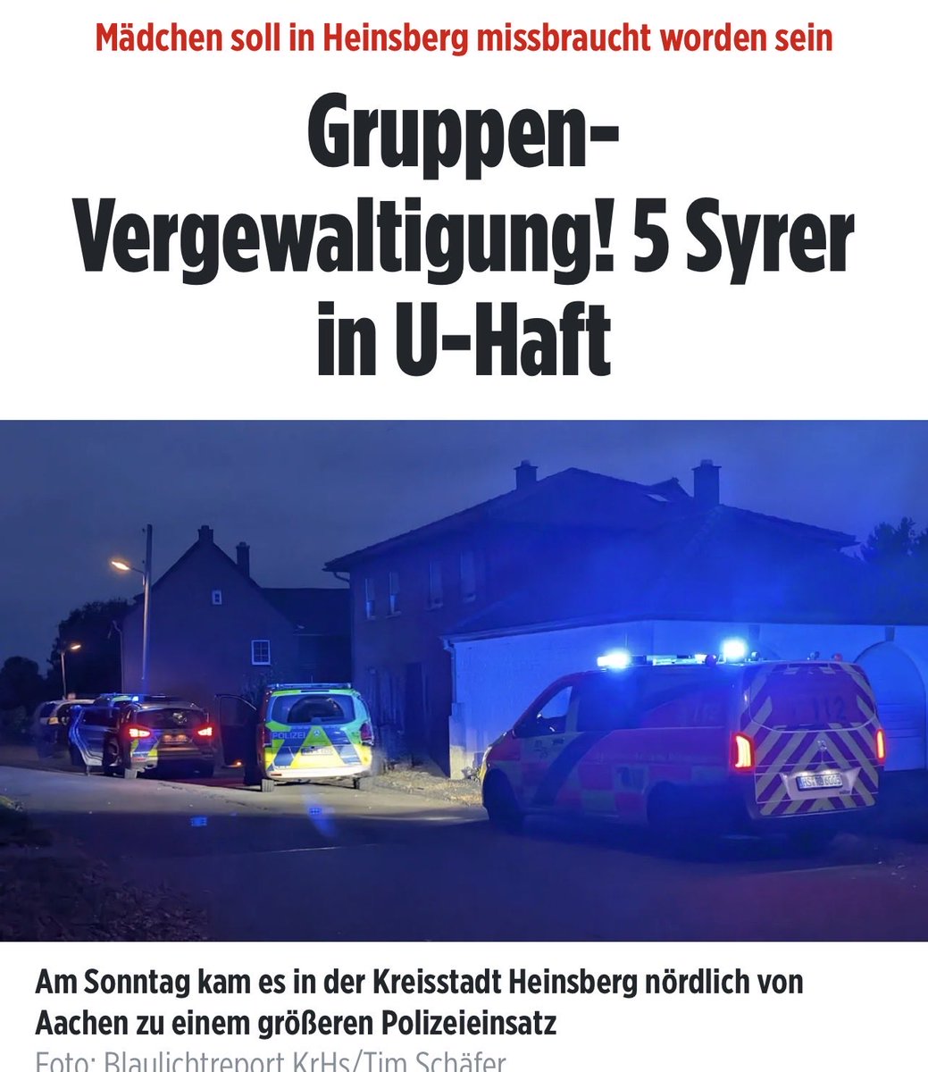 EWagensveld's tweet image. Vijf Syrische mannen (17-26) zouden in Heinsberg afgelopen zaterdag een meisje hebben verkracht. Het meisje werd onder bedreiging van een Taser verkracht; deze werd bij de huisdoorzoeking samen met een pistool gevonden. 

#Asielstop #GrenzenDicht