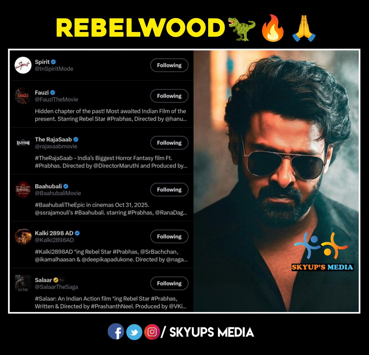 Skyups Media (@skyupsmedia) on Twitter photo REBELWOOD 🔥🔥🔥👑
#Prabhas #BaahubaliTheEpic #SalaarShouryaangaParvam #Kalki2898AD #TheRajaSaab #Fauji #Spirit REBELWOOD 🔥🔥🔥👑
#Prabhas #BaahubaliTheEpic #SalaarShouryaangaParvam #Kalki2898AD #TheRajaSaab #Fauji #Spirit