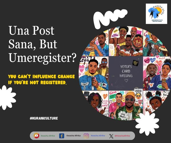 “Una Post Sana, But Umeregister?”

You’ve posted your outfit, your pet, and your playlist… Mpaka Mpwaa Wako ....but not your voter registration? 🤔

Time to fix that!

👉Visit Your Nearest IEBC Registration Station Ufanye Ile Mambo
#kuraniculture