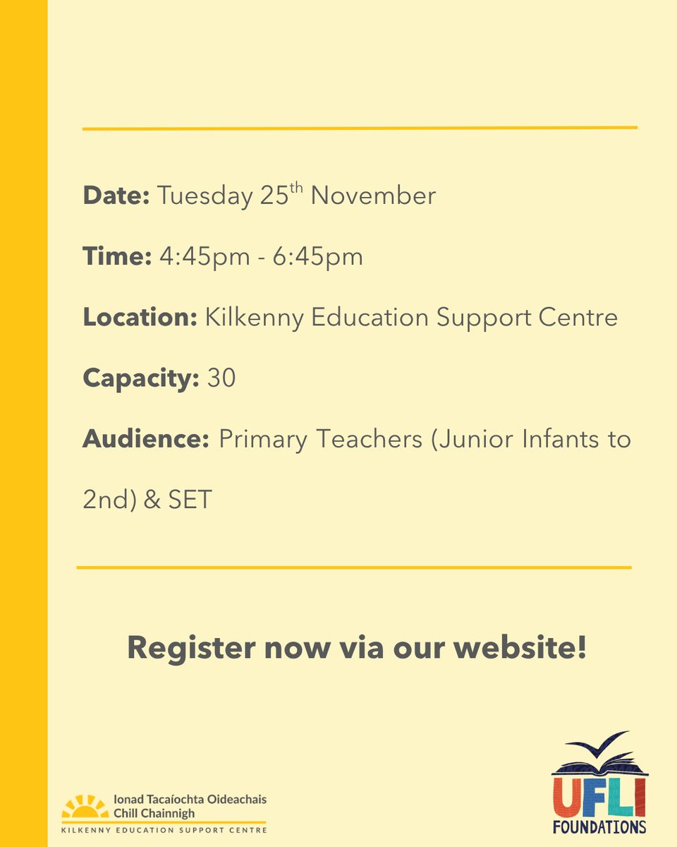 eckilkenny's tweet image. Join us for an engaging UFLI Foundations Phonics Programme Workshop with expert facilitator Michelle Hannafin! 💬

Click the link to register eckilkenny.ie/coursebooking/…

#UFLIPhonics #PhonicsProgramme #TeacherTraining #CPDforTeachers #KilkennyEducationSupportCentre