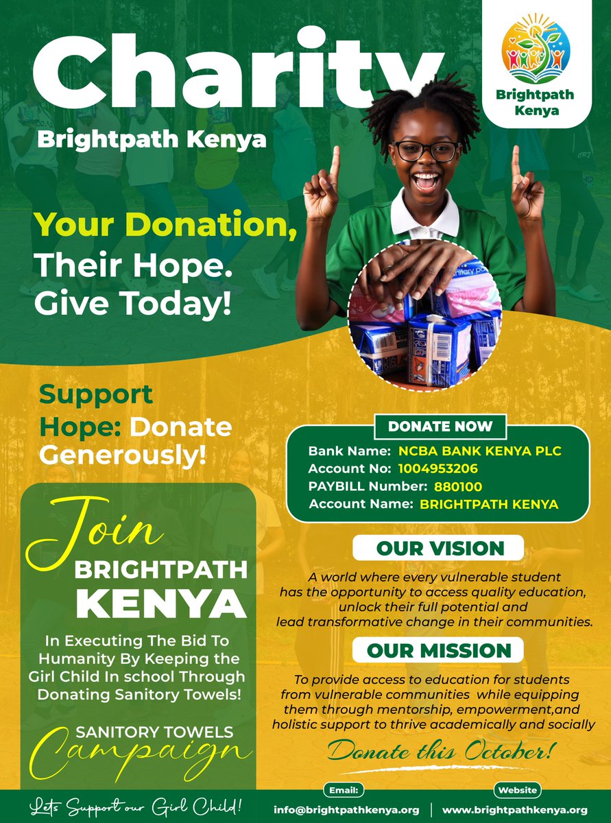 No girl should miss school because of her period. Period. 💪

Join <a href="/BrightPath_Ke/">BrightPath Kenya</a> ’s Sanitary Towels Campaign and help us keep girls in class, confident, and chasing their dreams. 🌸

#SupportAGirl #DonateToday #GirlPower #EducationMatters