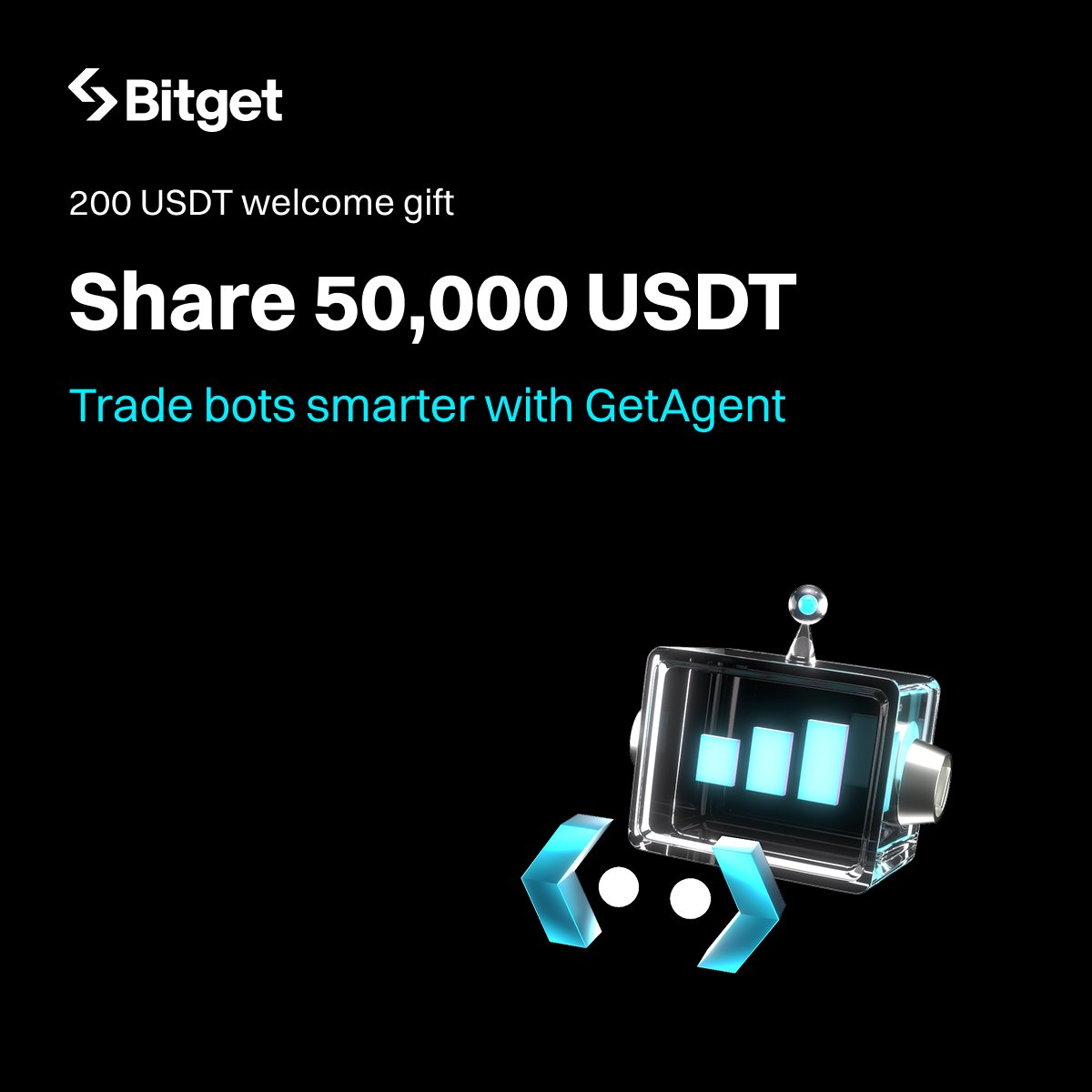 Trading bots just got smarter with #GetAgent! 🤖 50,000 USDT up for grabs  when you create any trading bot with at least $20 USDT via GetAgent. Run it  for 1 day, and