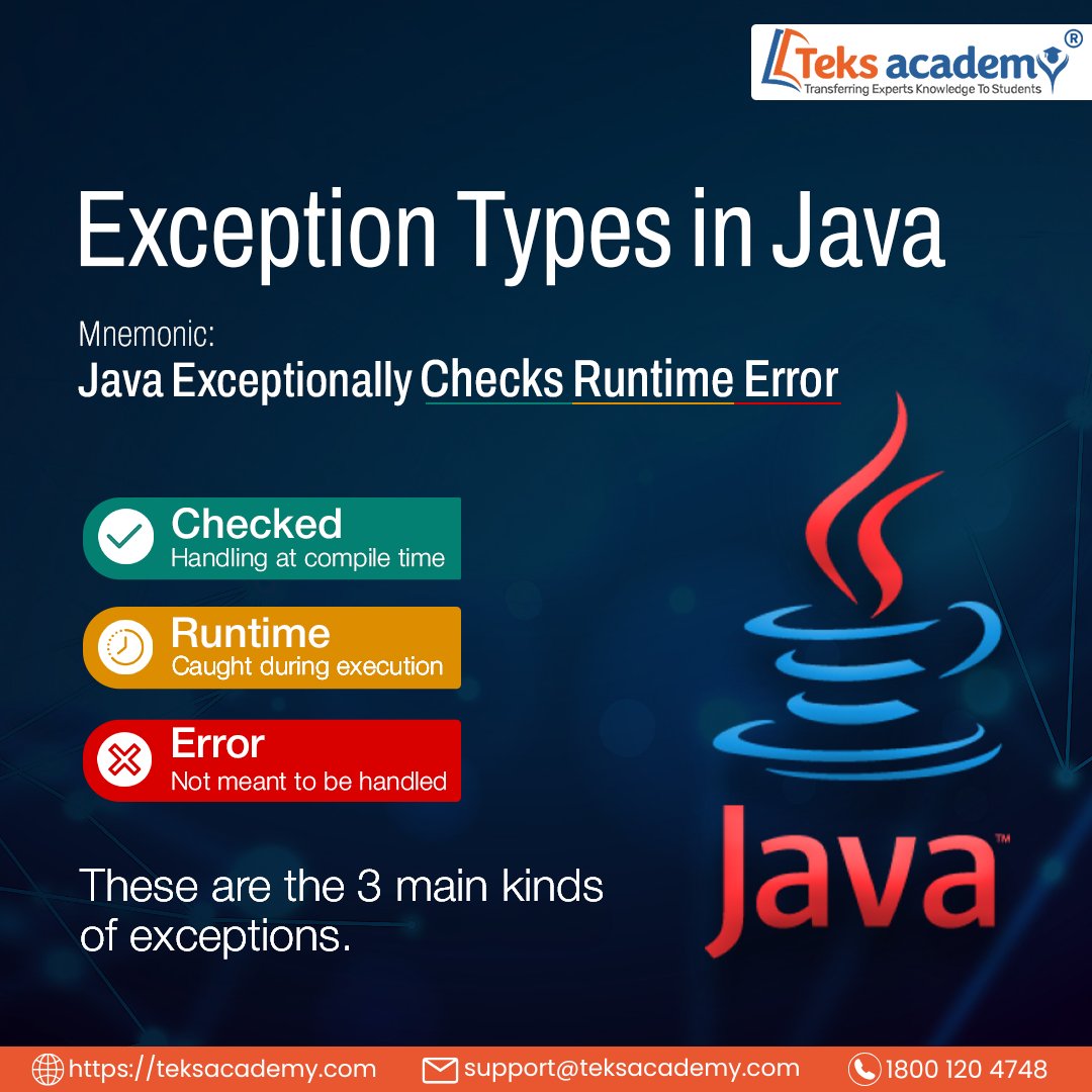 TeksAcademy's tweet image. Master Java the smart way!
Remember this — “Java Exceptionally Checks Runtime Error”
Learn. Code. Grow with #TeksAcademy
#JavaLearning #JavaExceptions #ProgrammingTips #CodeSmart #LearnJava #JavaDevelopers #CodingMadeEasy #TechEducation #Javafullstackcourse