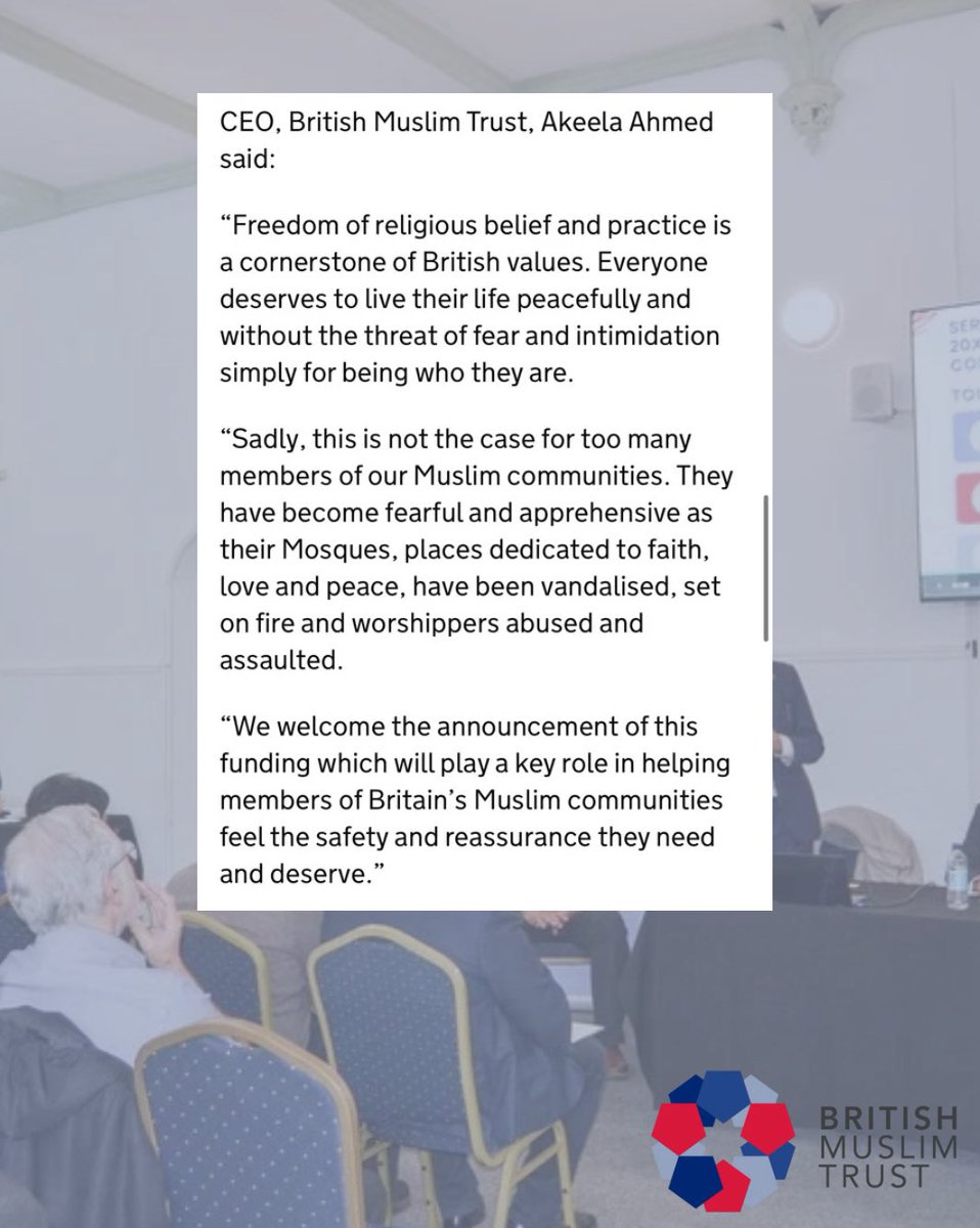 "We welcome the announcement of this funding which will play a key role in helping members of Britain's Muslim communities feel the safety and reassurance they need and deserve." 

The Prime Minister's announcement echoes our visit to Peacehaven Mosque earlier this month and the
