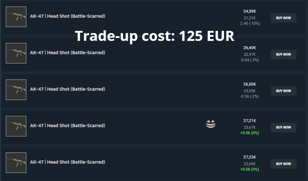 CSflashcards's tweet image. Cheapest GOLD trade-up possible today (steam prices) and outcomes: