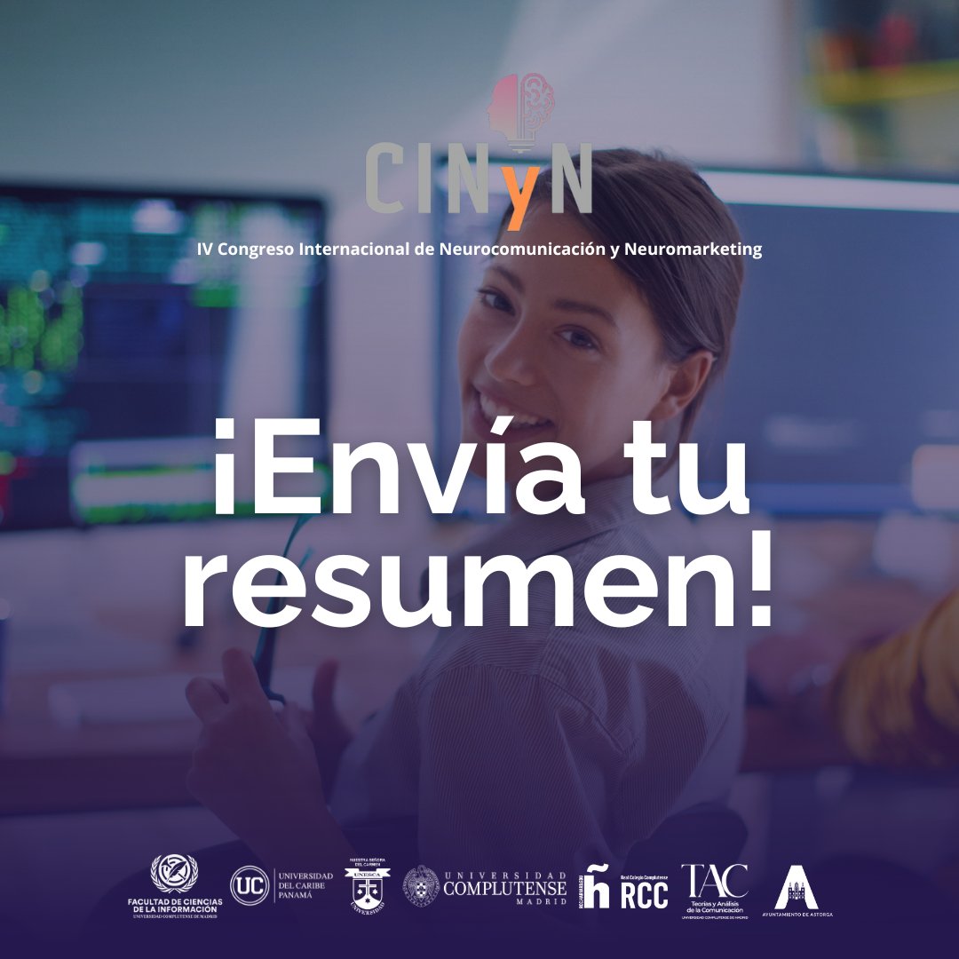 ¡Envía tu resumen! 🧠✨

¿Trabajas o investigas en temas de #Neurocomunicación o #Neuromarketing? Entonces, el Congreso Internacional de Neurocomunicación y Neuromarketing (CINyN) es tu evento.

 #TAC  #publicidad #comunicacion #consumidor #emociones #conferencia #marketing