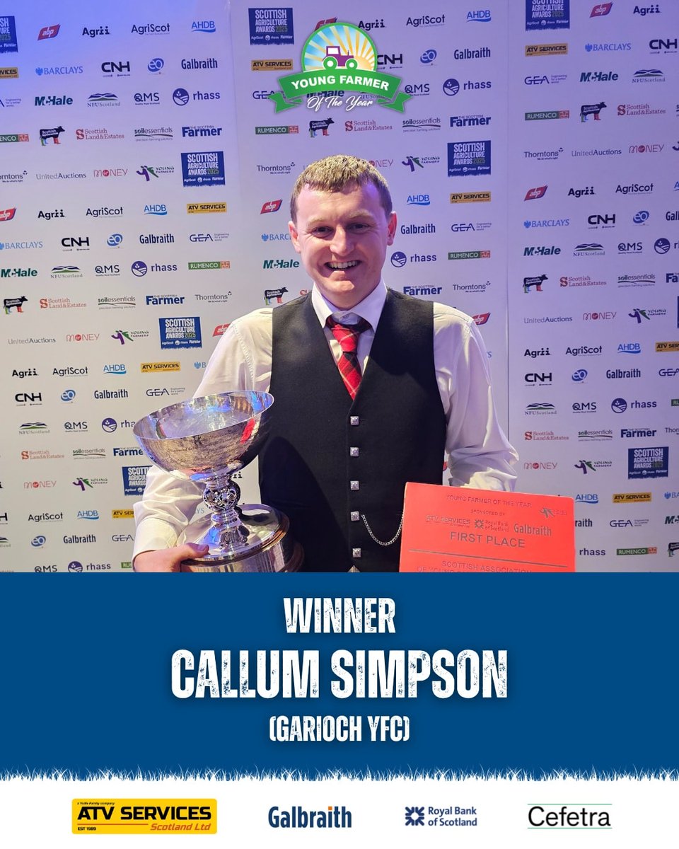 Congratulations to Callum Simpson of Garioch Young Farmers, who picked up the prestigious Young Farmer Of The Year award at the Scottish Agriculture Awards 2025. 

Congratulations to all the finalists on another fantastic year!

#Galbraith | #SAYFC | #YoungFarmers