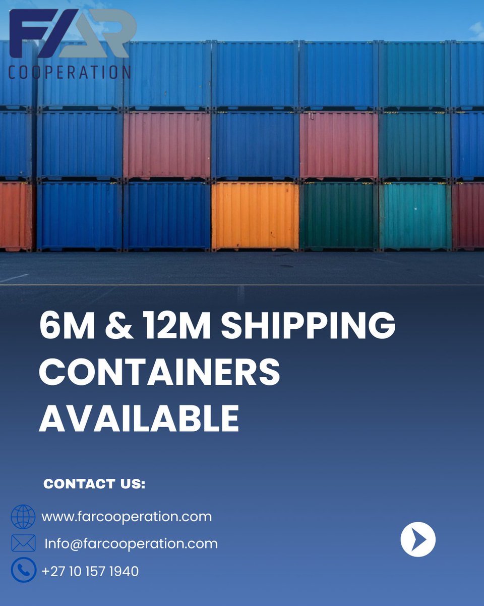 FarCooperation's tweet photo. We supply premium-grade shipping containers built to withstand tough environments and meet diverse business needs, from logistics and construction to warehousing and industrial us

#Farcooperation #ContainersForSale #ShippingContainers #logistics https://t.co/2ZvYoEJGqt