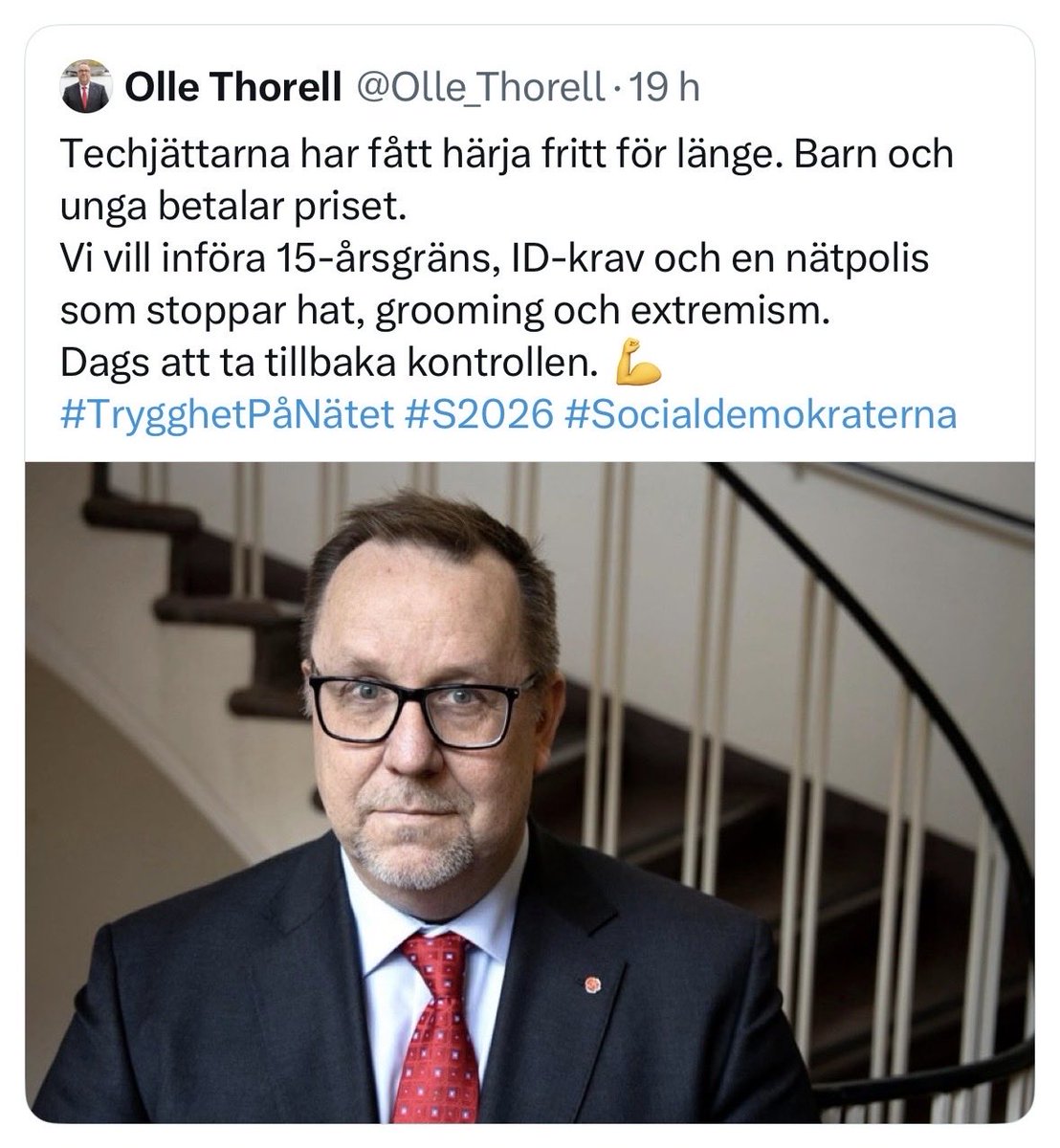 Olle Thorell raderade sitt inlägg efter kritik, men jag tycker att det är motiverat att dela en skärmdump. Det avslöjar totalitära idéer.