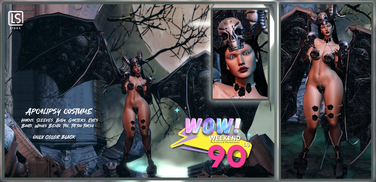 ls_store3's tweet photo. ❤️WEEKEND SALE 90L$ SL STORE 

APOCALIPSE COSTUME - Horns, Sleeves, Body, Garters, Eyes , Boots, Wings Bento, Tail, Tattoo Torso

ONLY COLOR BLACK  

LM : https://t.co/oWWWPwmubQ https://t.co/ZsSxpnXZYx