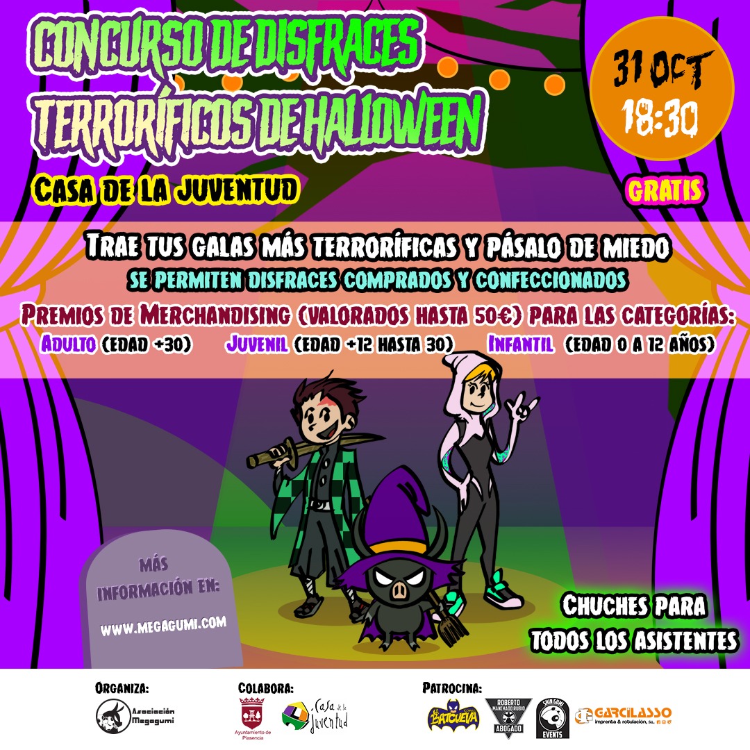 ¿PREPARADOS PARA PASARLO DE MIEDO? 😱👻🎃

El dia 31 de octubre alaa 18:30 en la casa de la Juventud tienes una cita en nuestro concurso de disfraces 🗓️🎭🎉

Ven, coge y diviertete con nuesteo concurso, susto y chuches 🥳👻