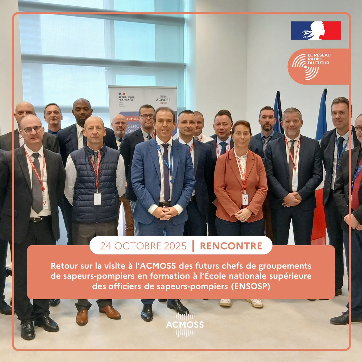 ACMOSS_FR's tweet image. 👩‍🚒L’ @ACMOSS_FR a accueilli les futurs chefs de groupements en formation à l&apos;@ENSOSP pour découvrir le Réseau Radio du Futur #RRF. 

💡Un moment clé pour renforcer la culture commune autour de ce nouveau réseau haut débit et résilient⤵️
acmoss.fr/actualites/ret… 

#ACMOSS #Pompiers