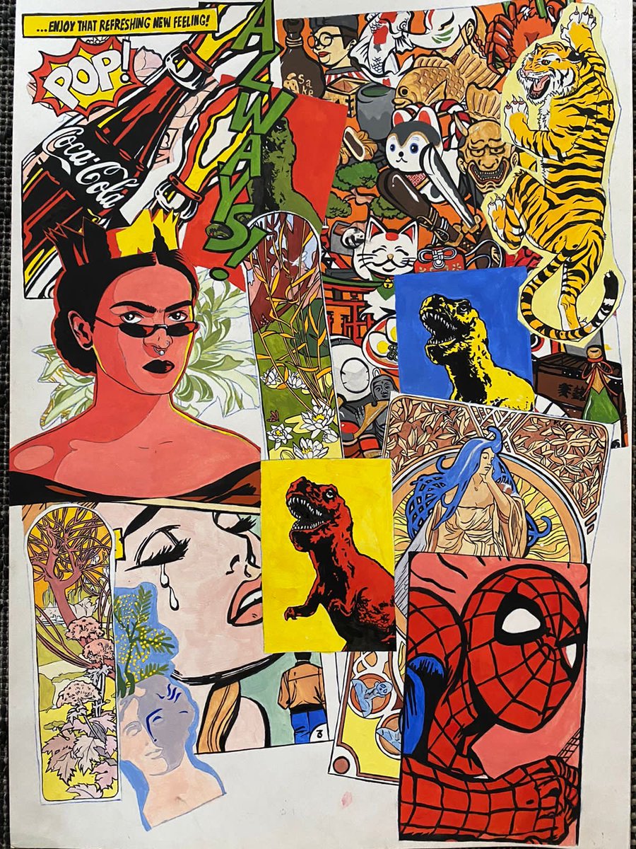 cyirxxx's tweet image. Assignment I did when I was 14/15. 
Gouache and watercolour. I was practically a human printer. Anyways I am selling, it’s framed, A3. Dm me