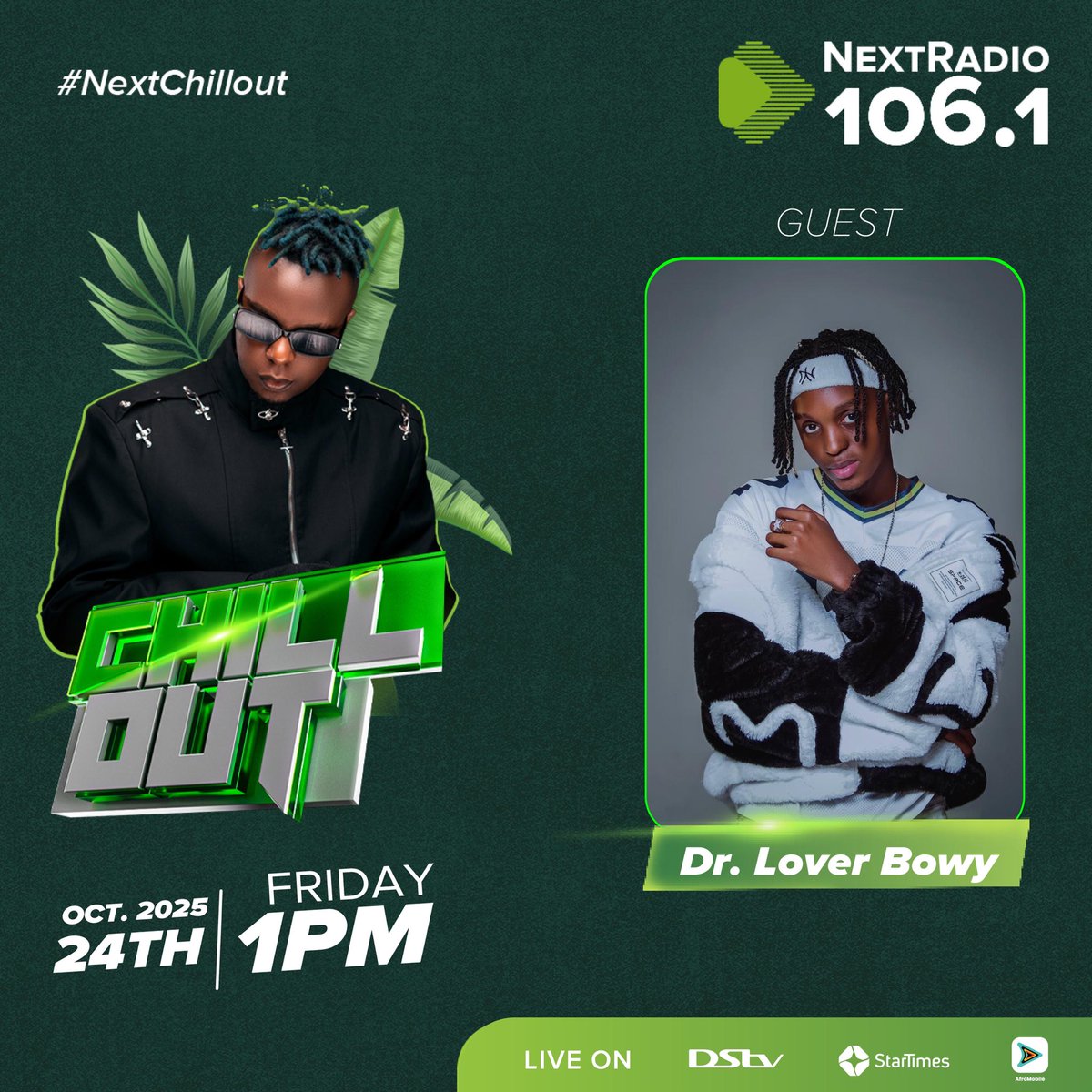It's Fire Friday &amp; today <a href="/mccasmir/">Mc Casmir</a> is hosting Dr. Lover Bowy.

Download Afromobile to stream the show, live. 

#NextChillOut | #NextRadioUG
