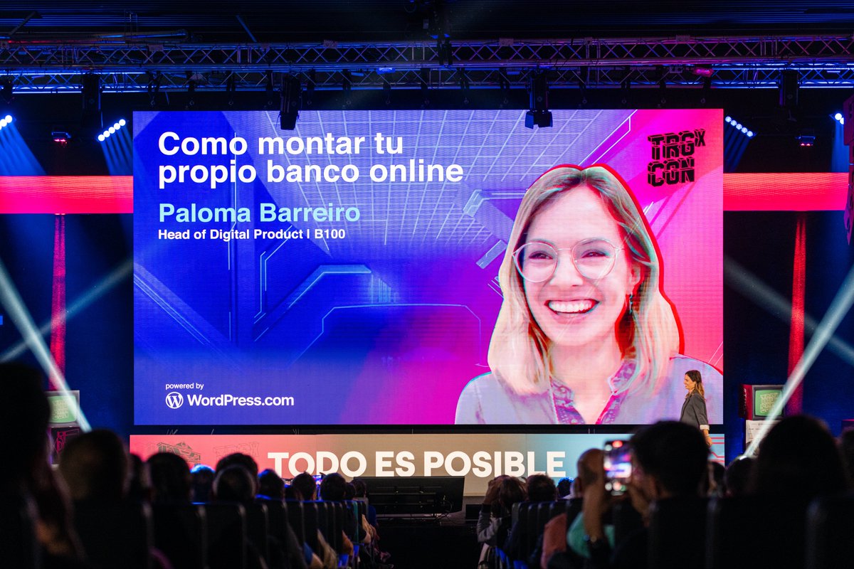 AndresGarciaM's tweet photo. @david_bonilla @tarugoconf @aitorciki @stripe Cómo montar tu propio banco online por Paloma Barreiro, Head of Digital Product de B100 @pombita @SomosB100 @tarugoconf #TRGx https://t.co/UoSWNmoyno