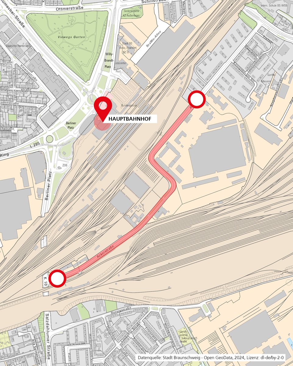 #bs26010 | Sperrungen am Hauptbahnhof 

📅 Sonntag 26.10.25
⏰ 09:30–13:30 Uhr und 15:30–18:30 Uhr

Ackerstraße: nur bis Hausnr. 66A befahrbar
Parkplatz und Ausgang Hauptbahnhof Süd: nicht nutzbar
Baumaßnahmen auf dem Vorplatz Hauptbahnhof