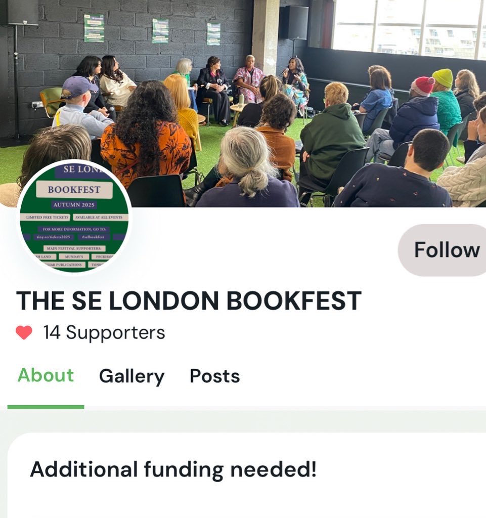 Mark McGinlay (@markmc1) on Twitter photo We ideally need a bit more funding to put on all the SE London BookFest events planned for the rest of this autumn - please donate here: ko-fi.com/selondonbookfe…
Alternatively, if you’re a local business and want to sponsor an event, please email selbookfest@gmail.com ASAP! We ideally need a bit more funding to put on all the SE London BookFest events planned for the rest of this autumn - please donate here: ko-fi.com/selondonbookfe…
Alternatively, if you’re a local business and want to sponsor an event, please email selbookfest@gmail.com ASAP!