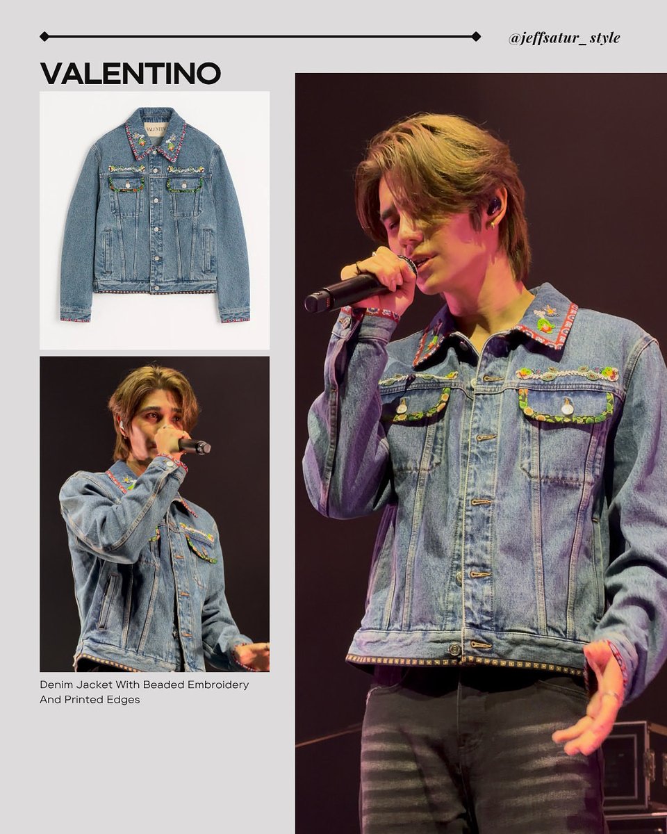 jeffsatur_style's tweet image. 2025.10.24 #JeffSaturRedGiantTaipei
VALENTINO @MaisonValentino 
- Denim Jacket With Beaded Embroidery And Printed Edges
#JeffSatur #jeffsatur_style