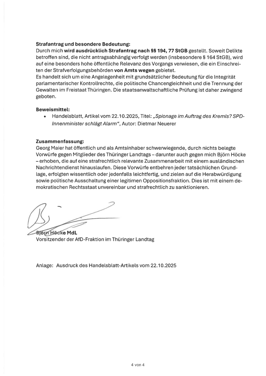 Björn Höcke (@bjoernhoecke) on Twitter photo Mit seinem Angriff auf den Rechtsstaat und unsere Demokratie hat Innenminister Maier jede Grenze überschritten. Hier finden Sie meine Strafanzeige: Mit seinem Angriff auf den Rechtsstaat und unsere Demokratie hat Innenminister Maier jede Grenze überschritten. Hier finden Sie meine Strafanzeige: