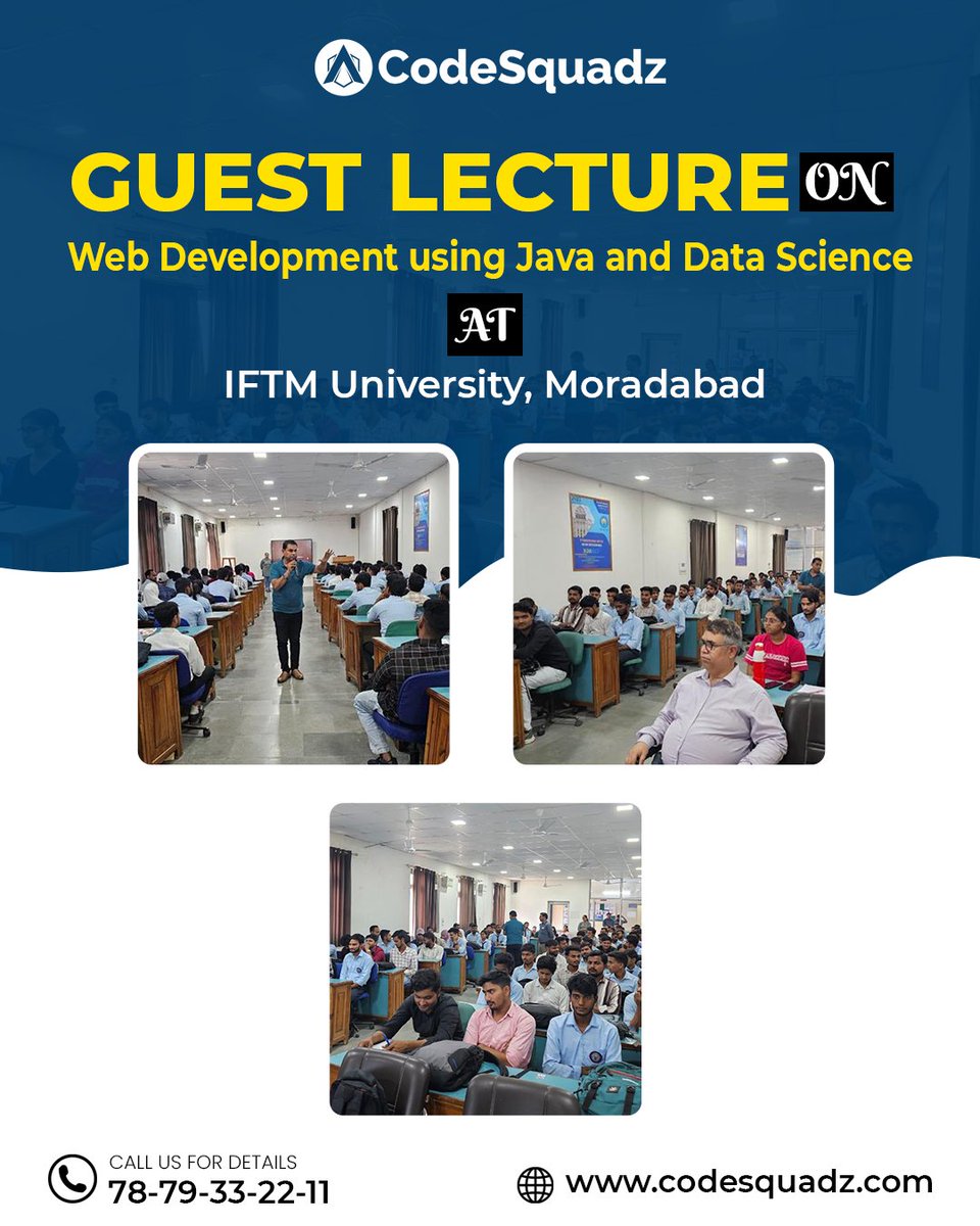 appsquadzedu's tweet image. 🌟Empowering Future Innovators!🌟
CodeSquadz successfully delivered a Guest Lecture on Web Development using Java and Data Science at IFTM University, Moradabad.🎓
#GuestLecture #WebDevelopment #Java #DataScience #IFTMUniversity #Moradabad #TechEducation #Development #CodeSquadz