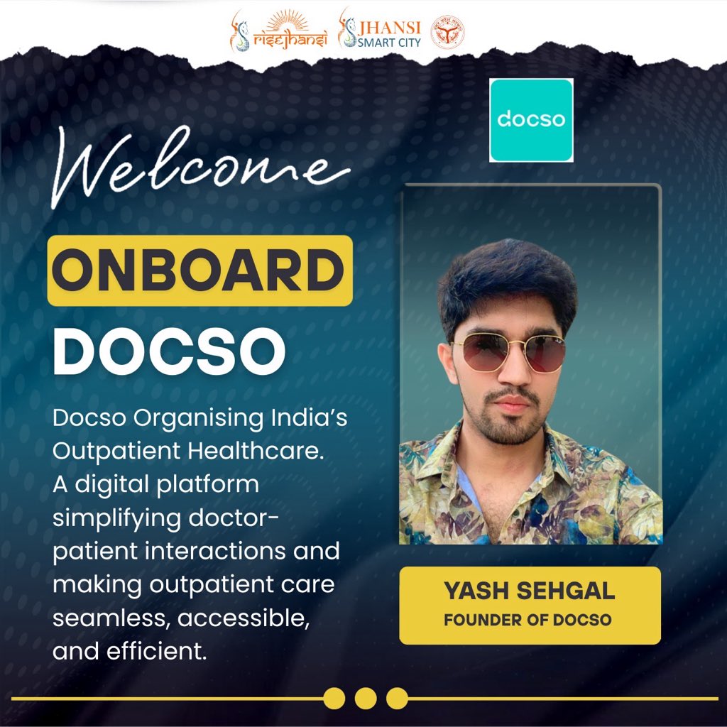 RiseJhansi's tweet photo. 🩺 Welcome DOCSO to RISEJhansi! 💻 Founded by Aviral Agarwal & Yash Sehgal, simplifying doctor–patient interactions for seamless, accessible outpatient care. 🌿 #Docso #HealthTech https://t.co/prbkni3CIg