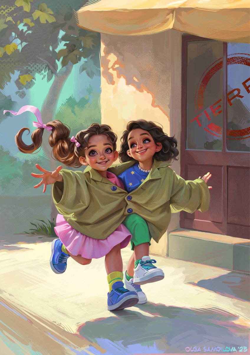 Как-то за обедом увидела двух смешных девочек и нарисовала их по памяти