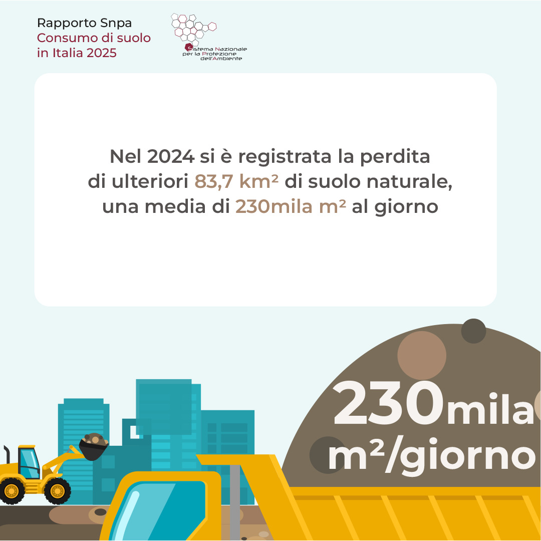 Dal rapporto 2025 di SNPA,  il Consumo di suolo in pillole.
#suolo #consumodisuolo #territorio #italia 
Per saperne di più: snpambiente.it/notizie/temi/s…