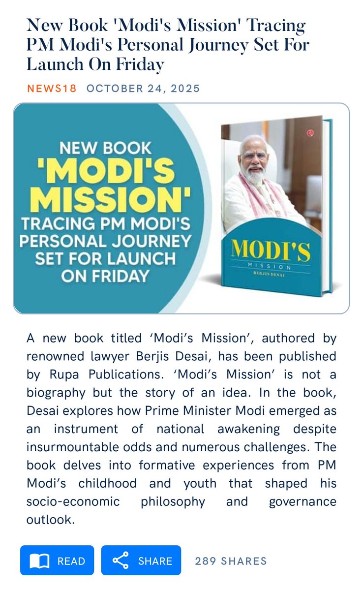 New Book 'Modi's Mission' Tracing PM Modi's Personal Journey Set For Launch On Friday
news18.com/india/new-book…

via NaMo App