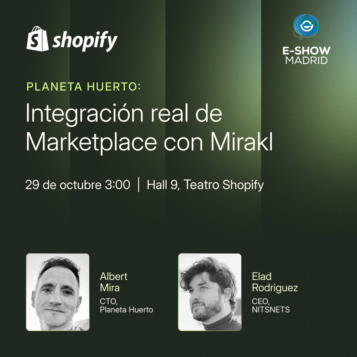 nitsnets's tweet image. Un gran reto B2B.
Dos visiones.
Un caso real contado en vivo.
@PlanetaHuerto  y NITSNETS suben al escenario del Tech Show para compartir cómo escalar un canal B2B sobre Shopify Plus + Mirakl sin perder el control.

📍 29 OCT · 15:00h · Teatro Shopify
#ShopifyPlus #B2BCommerce
