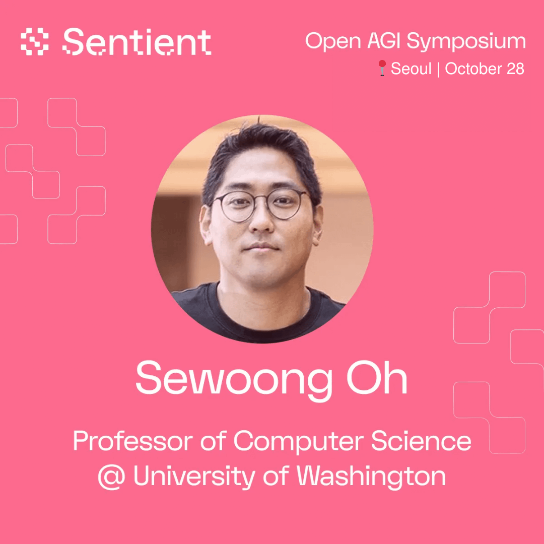 openagisummit's tweet image. Introducing Sewoong Oh @sewoong79, Professor of Computer Science at @uwcse + Director of AI Research at @SentientAGI.

A @Stanford PhD and former @MIT postdoctoral researcher, Sewoong’s research explores the foundations of machine learning, focusing on privacy, security,…
