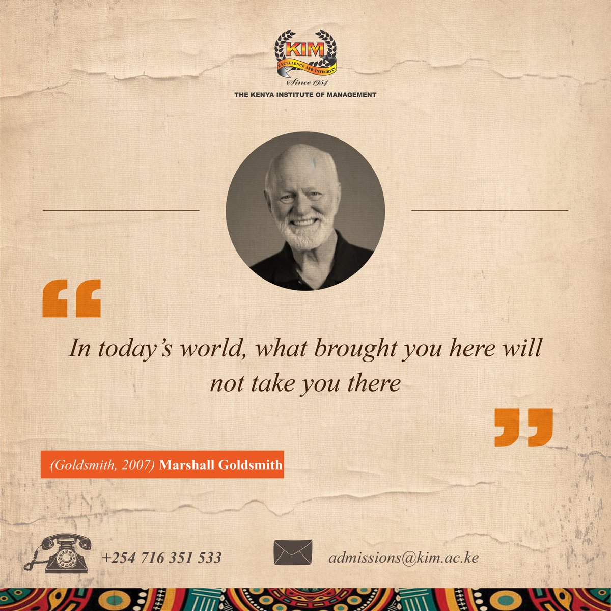 Career Growth = Continuous  Learning + Adapt + Innovate.
Take the next step with our Professional Certifications:
✅ Senior Management
✅ Strategic Leadership
✅ M&amp;E
✅ EIA
✅ Quality Management
✅ Supervisory Skills

📞 +254 716 351 533 

#LeadershipNuggets #KIM #CareerGrowth