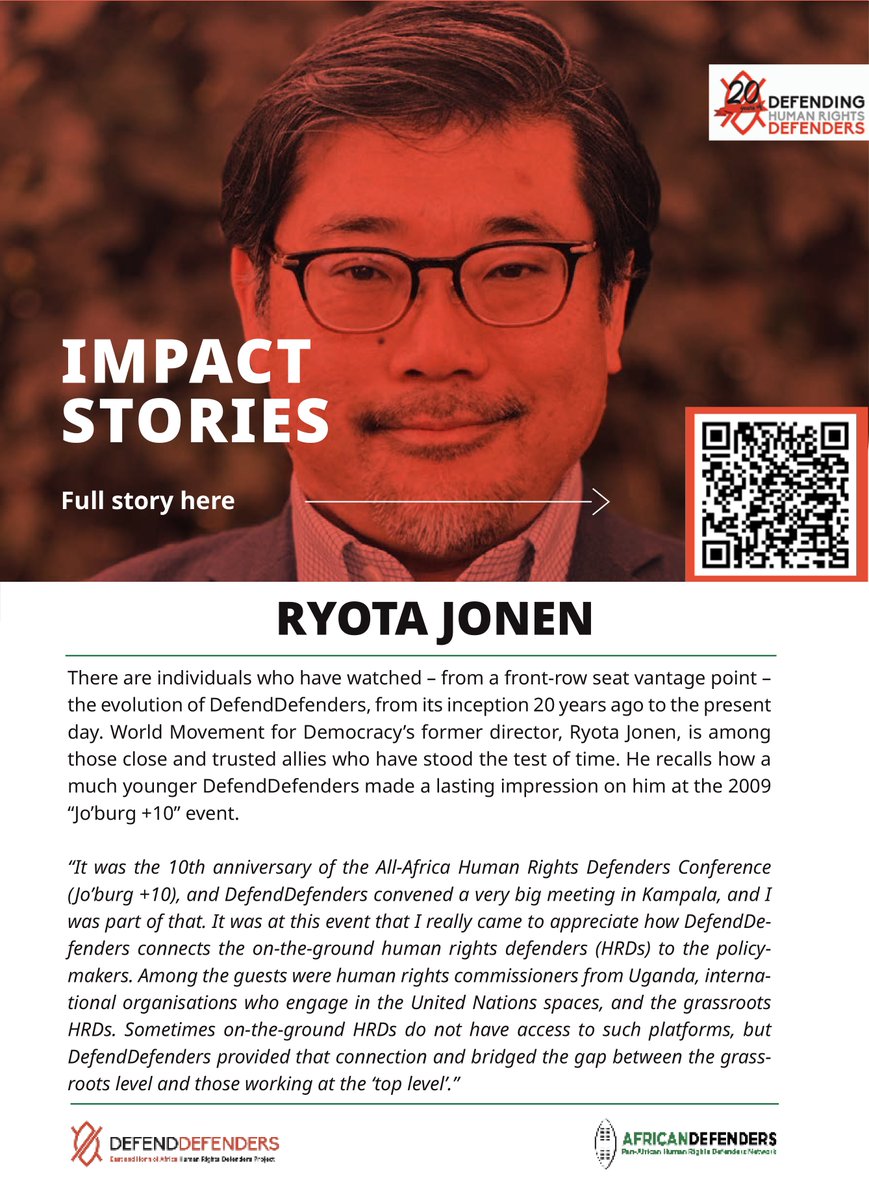 Ryota Jonen, former Director, World Movement for Democracy has worked alongside DefendDefenders for many years and recalls the numerous successful outcomes of this partnership. One of the key highlights includes DefendDefenders’ ability to facilitate engagements between human